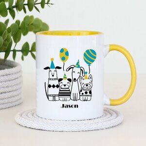 Birthday Kids Line Mug, Cute Dogs, Kids Custom Mug, Toddler Gifts